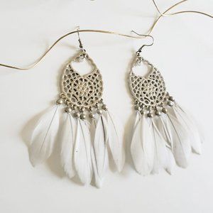 Unique Natural Pelican Feather Drop Earrings